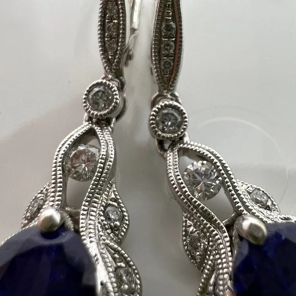 Tanzanite, Diamond, and 14K White Gold Drop Earrings - Picture 5 of 7